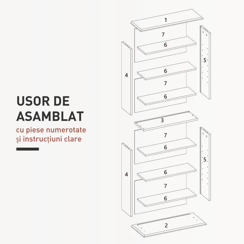 HOMCOM Raft pentru CD-uri cu 6 rafturi reglabile, capacitate de 360 CD-uri/185 DVD-uri, 58x24x124.5 cm, alb