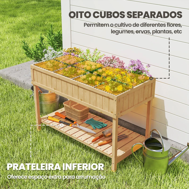 Outsunny Horta Floreira de Madeira Mesa de Cultivo com Prateleira Inferior Floreira Elevada para Cultivo 110x46x76 cm Madeira