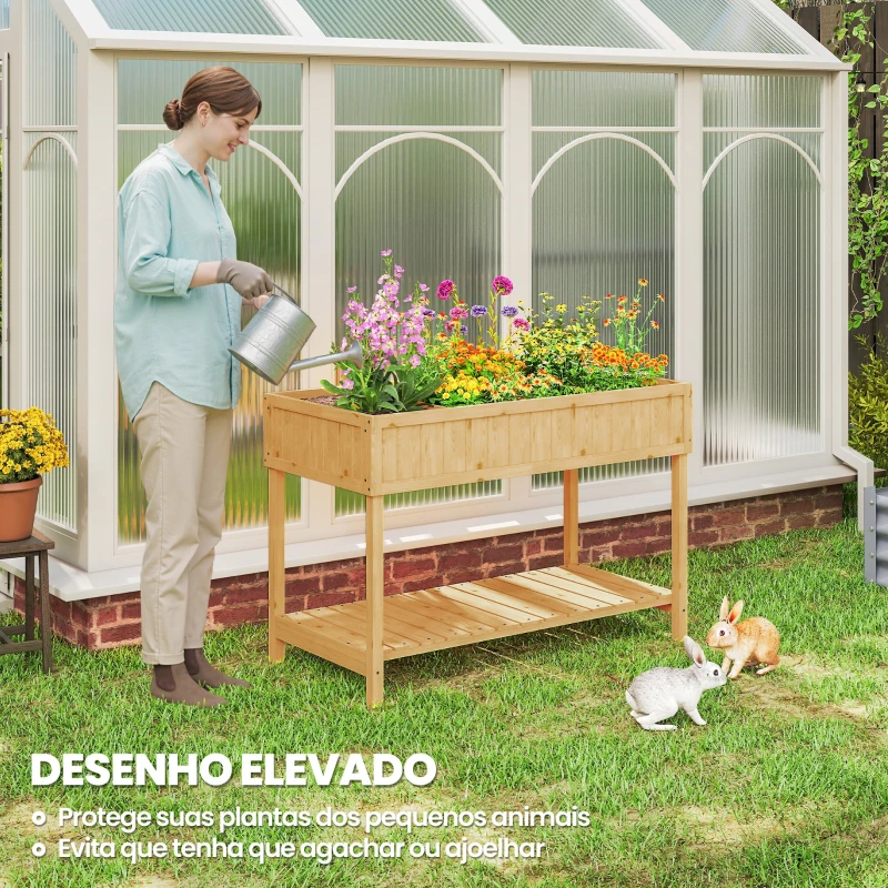Outsunny Horta Floreira de Madeira Mesa de Cultivo com Prateleira Inferior Floreira Elevada para Cultivo 110x46x76 cm Madeira