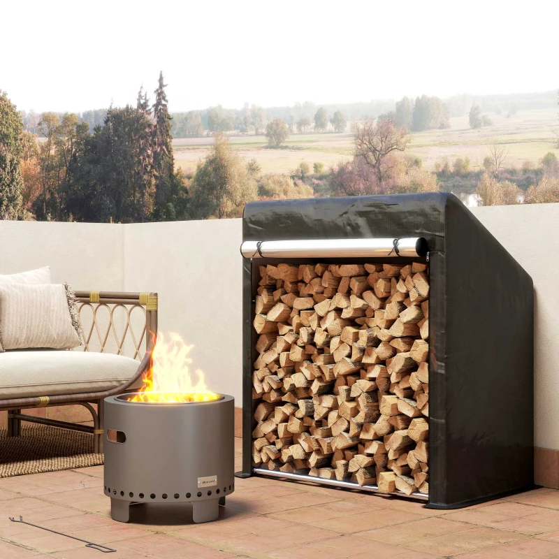 Outsunny Suport de Lemne de Exterior din Oțel cu Acoperire Impermeabilă 100x60x110 cm