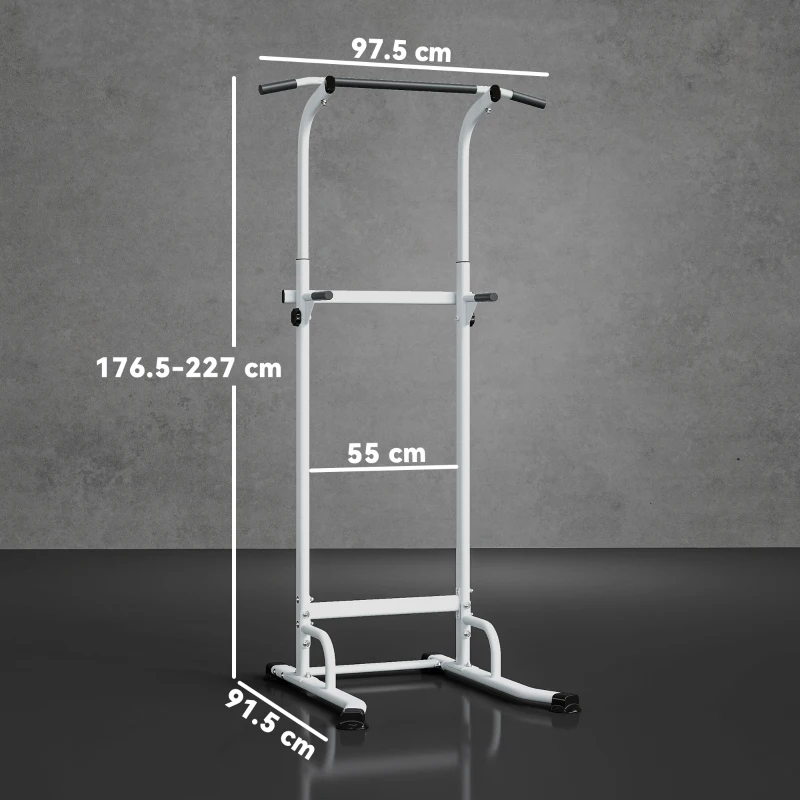 SPORTNOW Power Tower cu Bare pentru Dip și Tracțiuni, Stație Fitness Multifuncțională cu Înălțime Reglabilă 176,5-227 cm, Structură din Oțel pentru Antrenament Acasă, Capacitate 120 kg