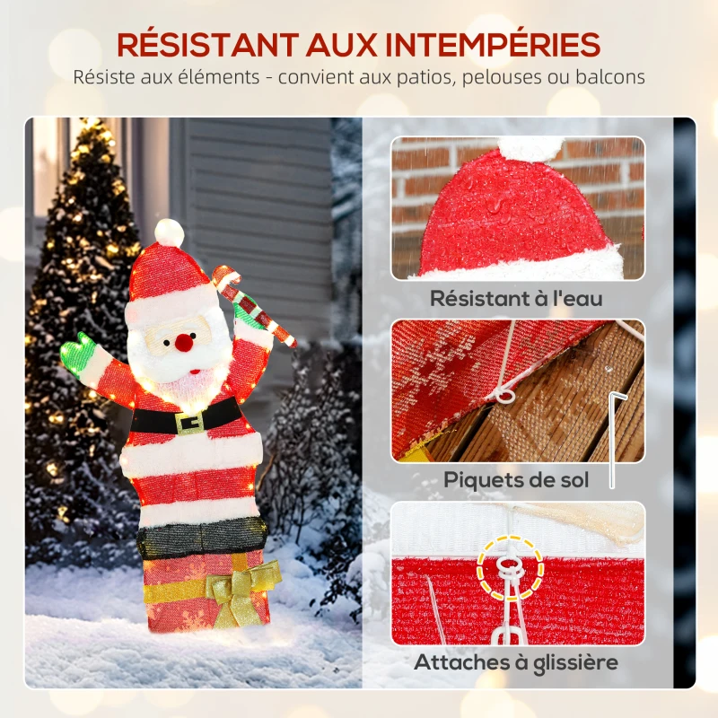 Outsunny Père Noël lumineux de 90 cm avec 97 LED blanc chaud, décoration de Noël pour intérieur et extérieur