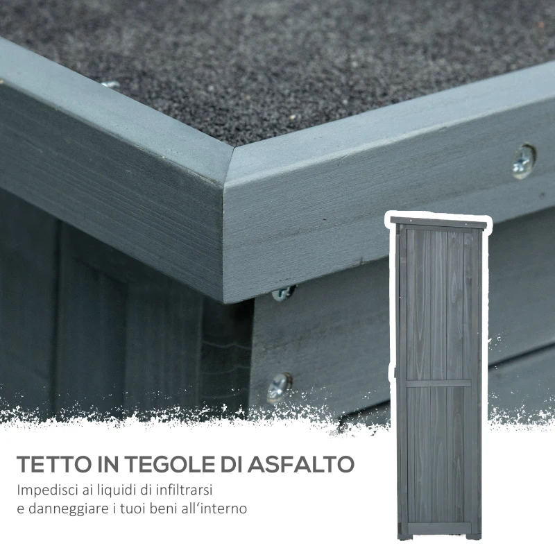 Outsunny Armadio da Esterno in Legno con 2 Porte a Persiana e Ripiani Interni, 87x46.5x160 cm, Grigio