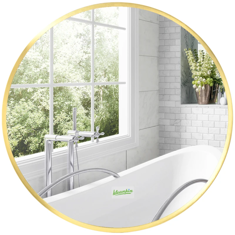 kleankin Specchio Bagno Rotondo con Cornice da Parete in Lega di Alluminio, Ø50x2cm, Oro