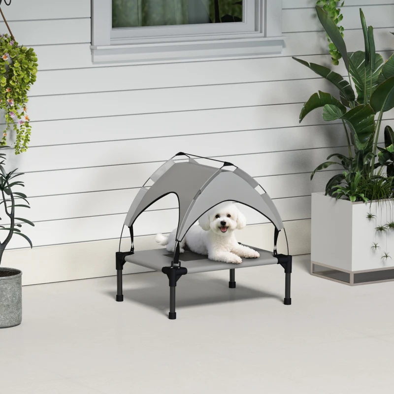 PawHut Lit pour chien chat sur pieds lit chien surélevé velum anti-UV oxford sac de transport inclus 61 x 46 x 63 cm gris