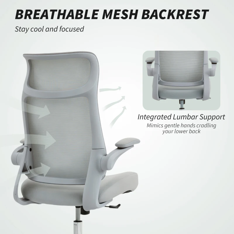 HOMCOM Scaun de birou ergonomic cu cotiere reglabile și tetieră, gri