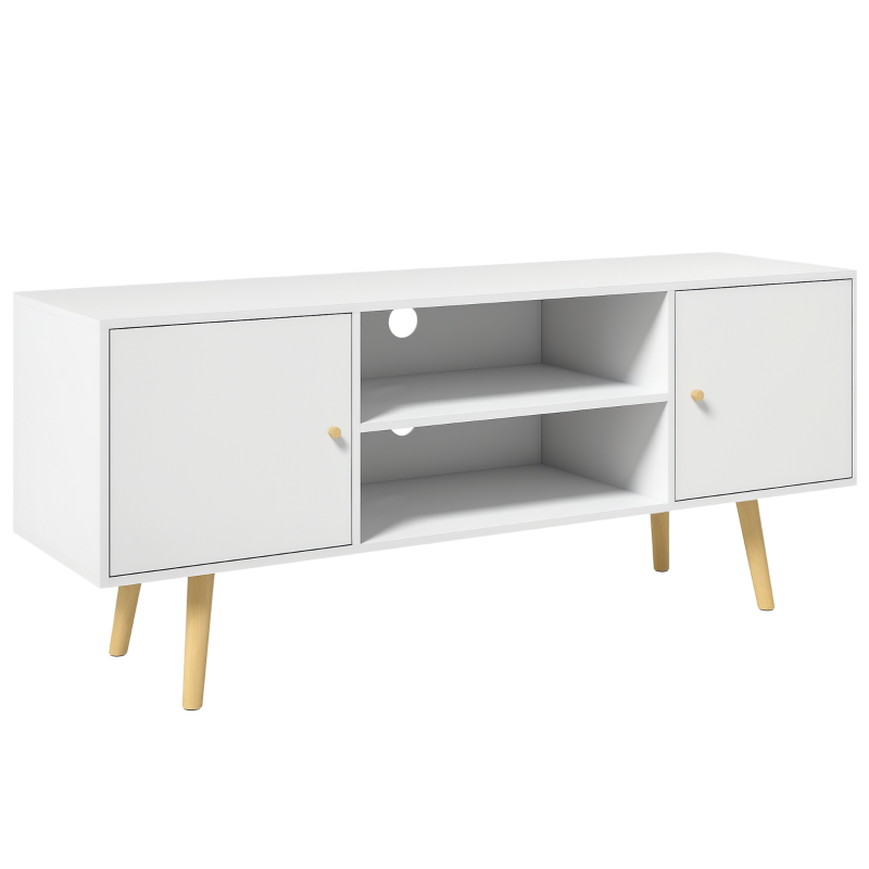 HOMCOM Mueble de TV con 2 Puertas 2 Estantes de Almacenamiento para Televisores de hasta 55 Pulgadas 120x34x50 cm Blanco
