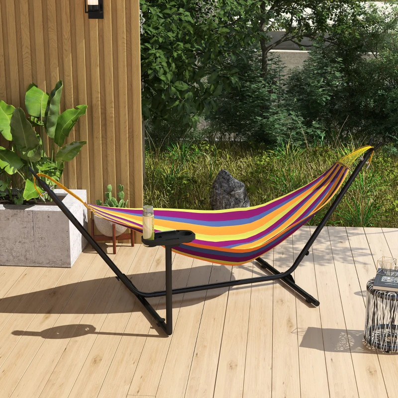 Outsunny Support Pied de hamac avec porte-gobelet Structure Robuste métal époxy Noir dim. 305L x 129l x 109H cm 150kg sans hamac