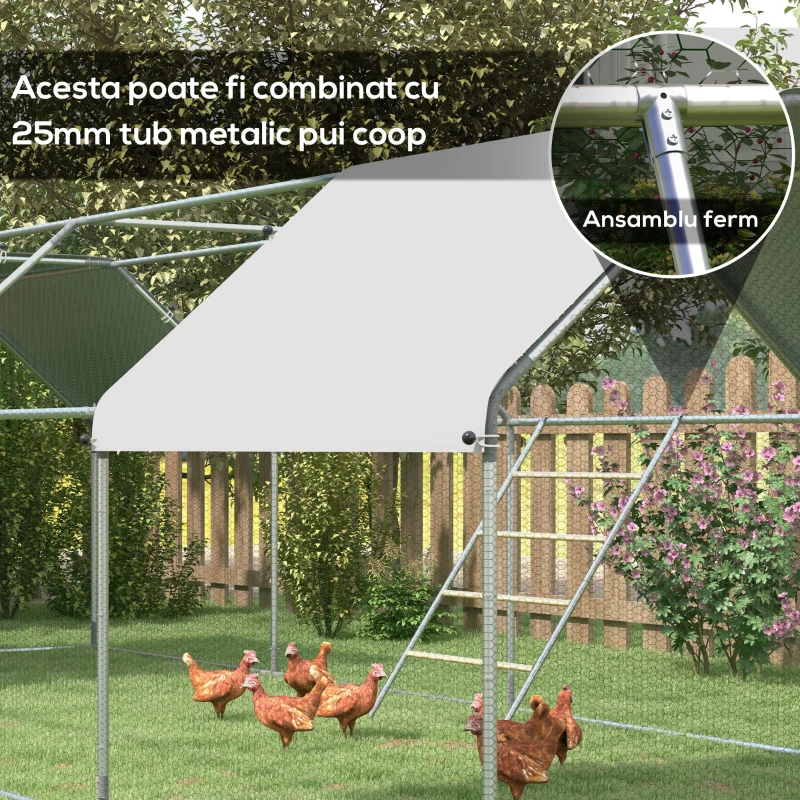 PawHut Suport pentru Găini pe 4 Niveluri, Posatoiu din Lemn și Oțel Galvanizat, Scară pentru Coteț, 4-6 Găini, 140x86x2,5 cm, Lemn Natural