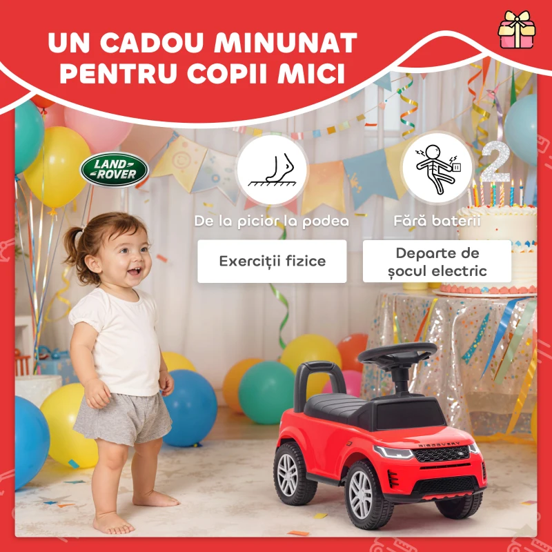 AIYAPLAY Mașinuță Land Rover Licențiată pentru Copii cu Claxon, Sunete Motor, Spațiu Sub Scaun, pentru 18-36 Luni, Roșu