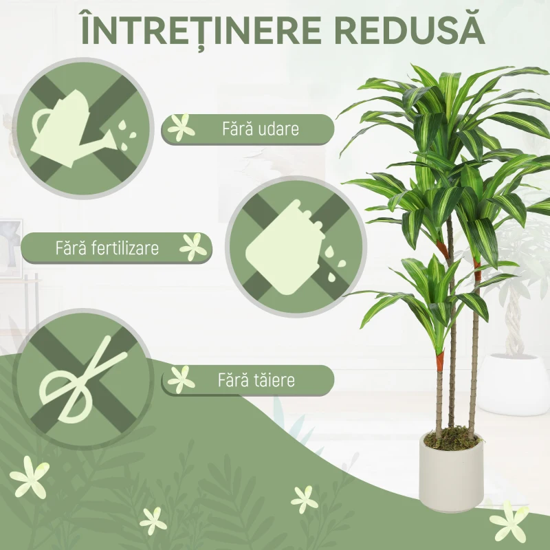 HOMCOM Arbore Artificial Dracaena 120 cm cu Rame Flexibile - Verde