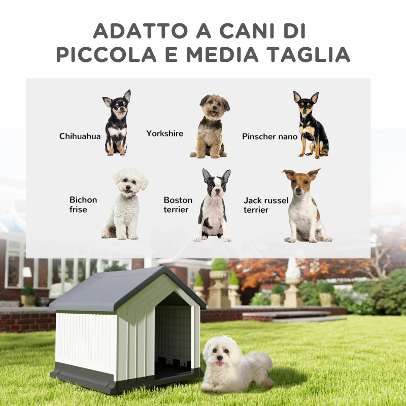 PawHut Casetta per Cani Piccoli e Mini da Esterno Impermeabile in Plastica con Finestra, 62x61x60 cm, Grigio