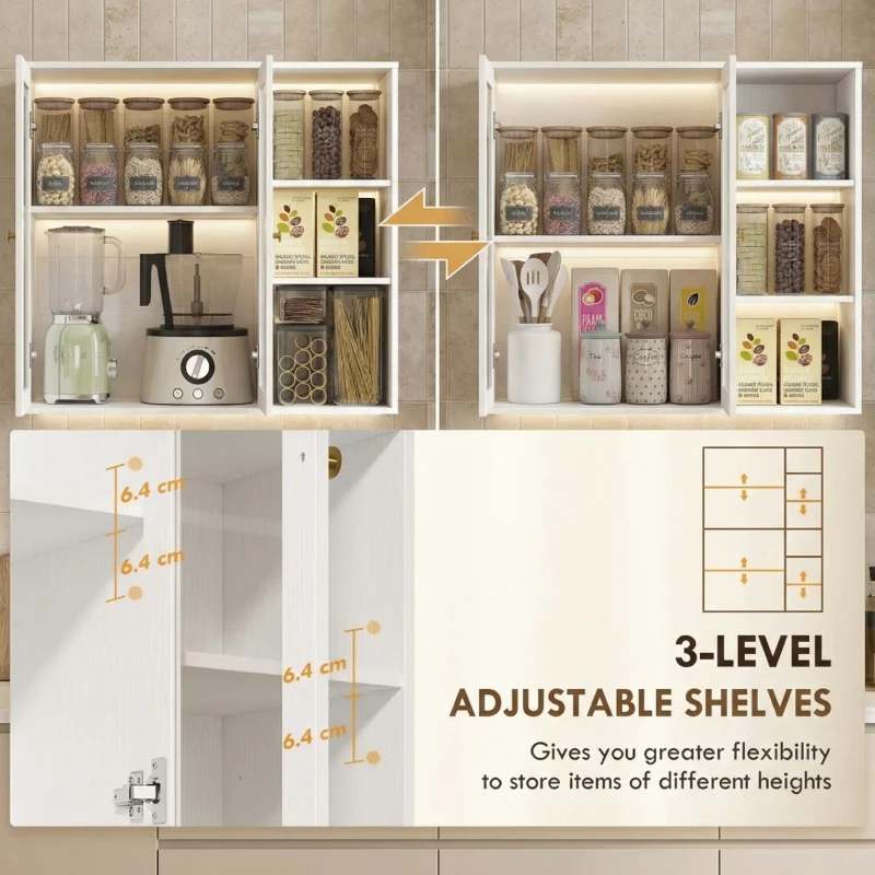 HOMCOM Multi-Storage Kitchen Cabinet, with Glass Doors - White Wood-Effect