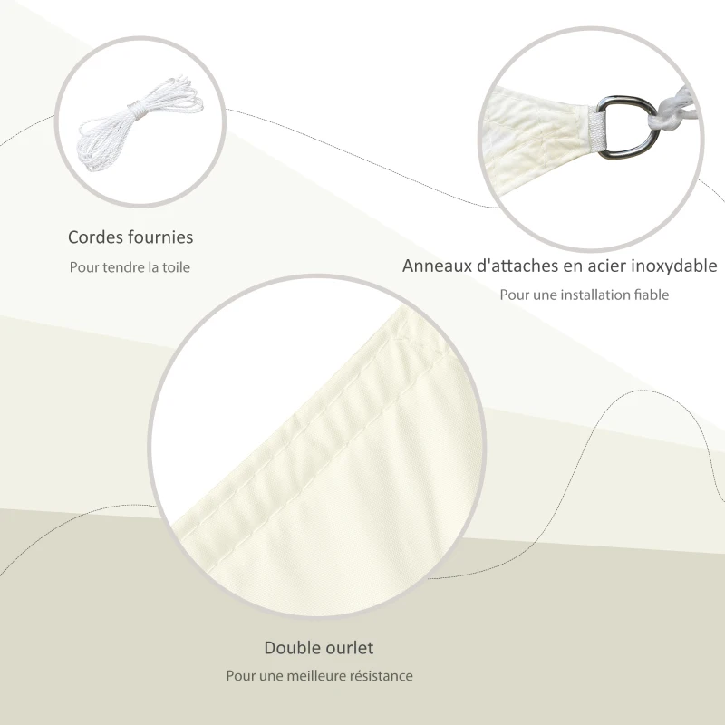 Outsunny Voile d'ombrage carrée 3x3m toile ombrage extérieur protection anti-UV, pour jardin terrasse extérieur patio piscine balcon, crème