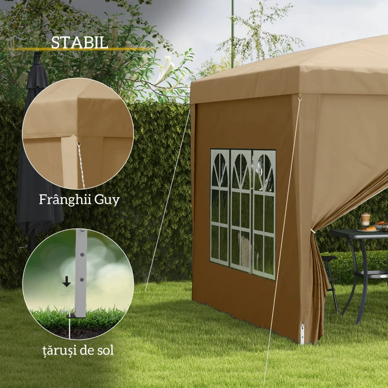 Foisor de gradina pliabil Outsunny din otel si tesatura Oxford cu funii si cuie incluse, 2,95x2,95x2,58 m, alb
