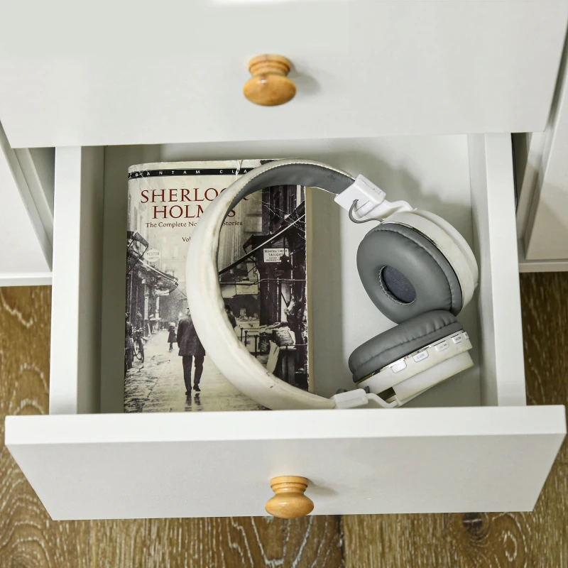 HOMCOM Buffet, meuble de rangement avec 2 portes, 3 tiroirs et pieds en bois massif, style moderne, 90 x 32 x 80 cm, blanc