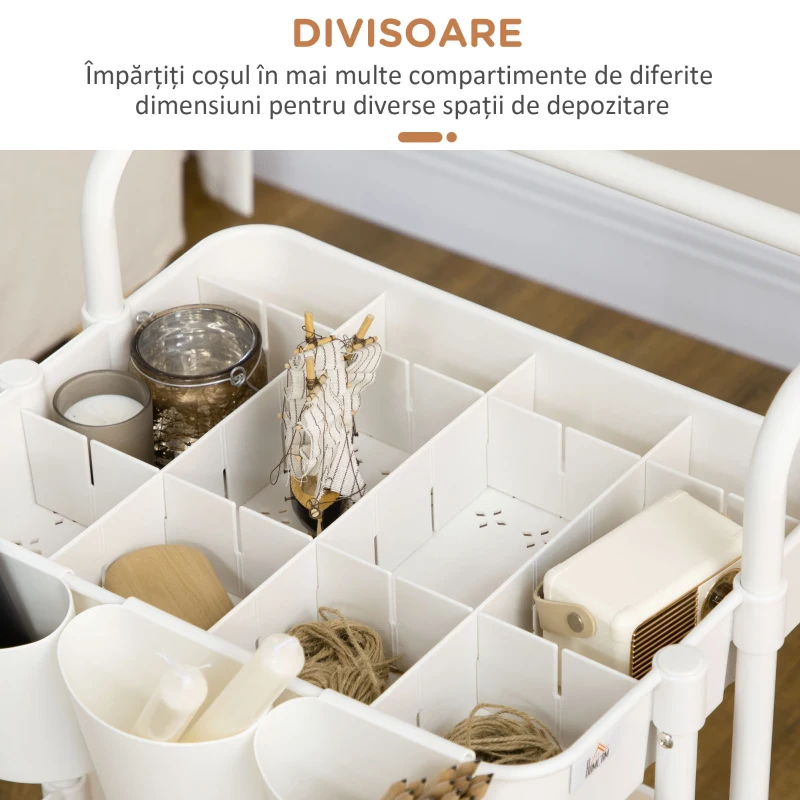 HOMCOM Cărucior de Bucătărie Multifuncțional cu 3 Nivele, Coșuri și Cârlige Detașabile, 42x38x86.5 cm, Negru