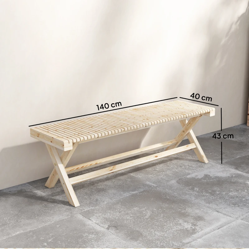 Outsunny Banco de Jardín de Madera con Asiento de Lamas, 140x40x43 cm, Madera Natural