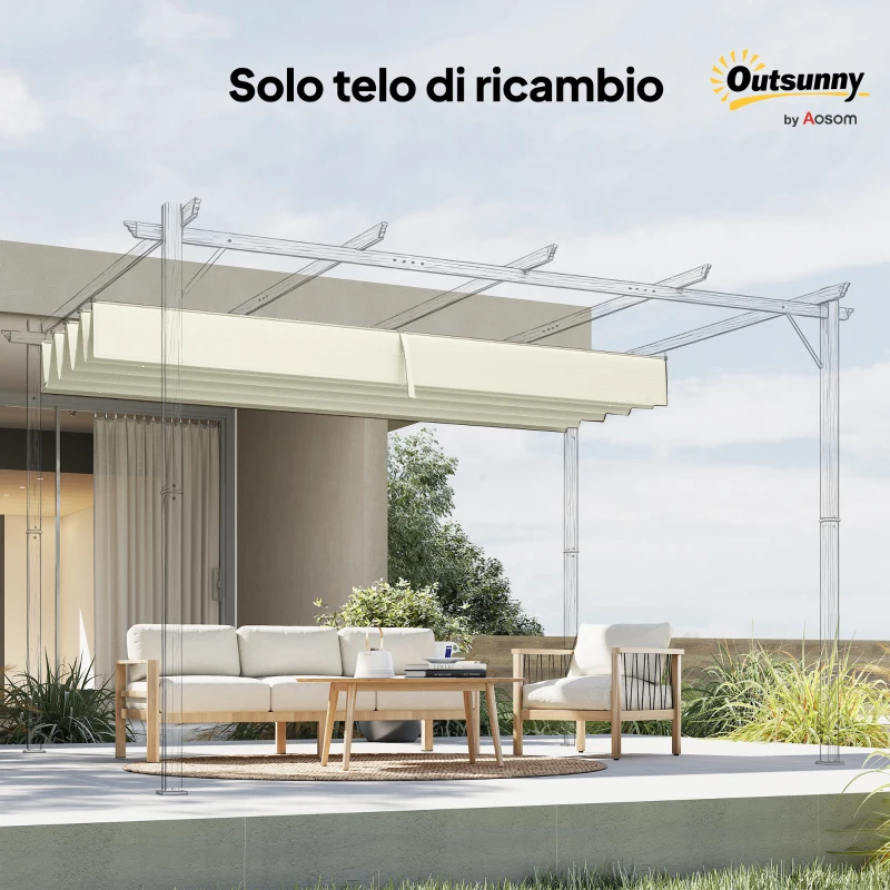 Outsunny Telo Pergola per Esterni Anti UV in Poliestere Bianco Crema con 8 Fori di Drenaggio, 286x245 cm