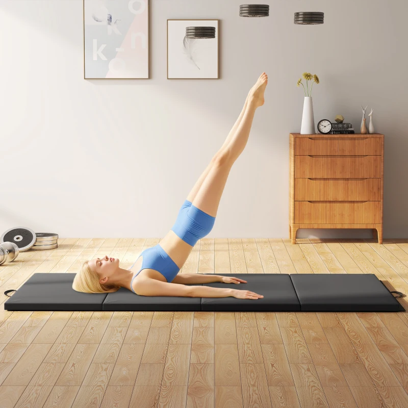 HOMCOM Covoraș de Gimnastică Pliabil, Saltea de Fitness Groasă de 5 cm și Antiderapantă, 240x120 cm, Gri