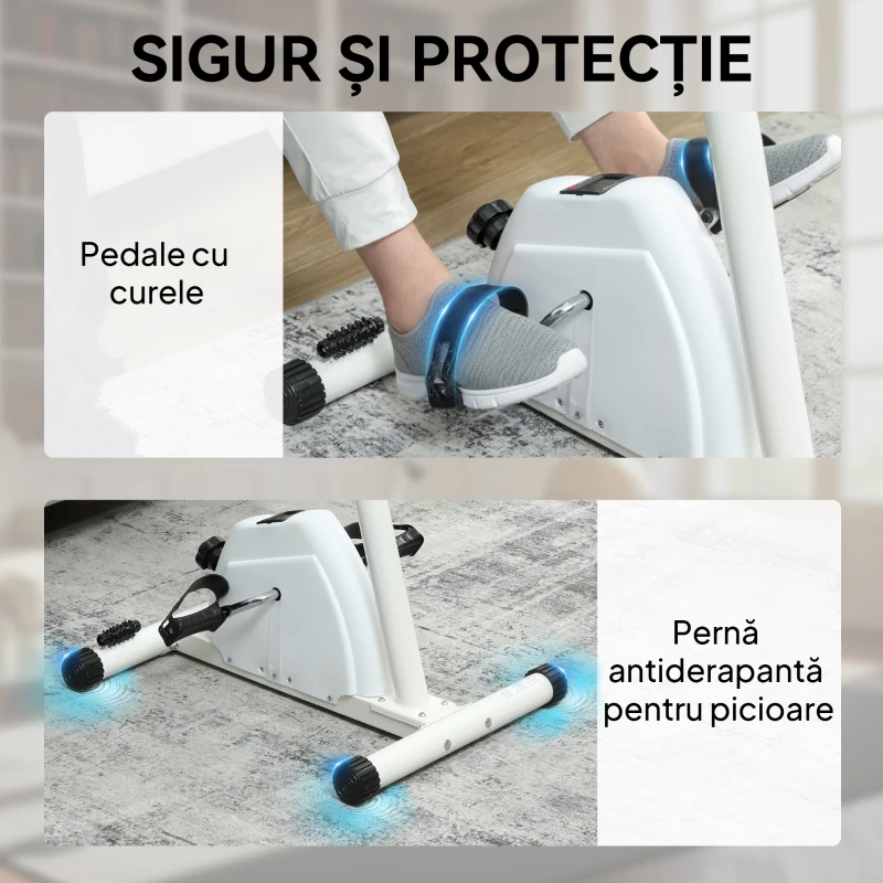 SPORTNOW Bicicletă de Cameră pentru Brațe și Picioare, Pedalieră pentru Reabilitare cu Înălțime Reglabilă, Ecran LCD, Rezistență Reglabilă și Pedale de Masaj, pentru Seniori, Alb