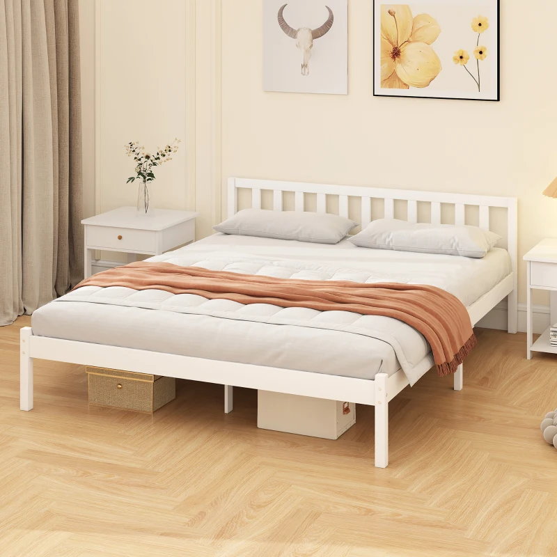 HOMCOM Cadre de lit en bois massif 160x200cm lit simple avec tête de lit et sommier à lattes solide pour enfants adultes