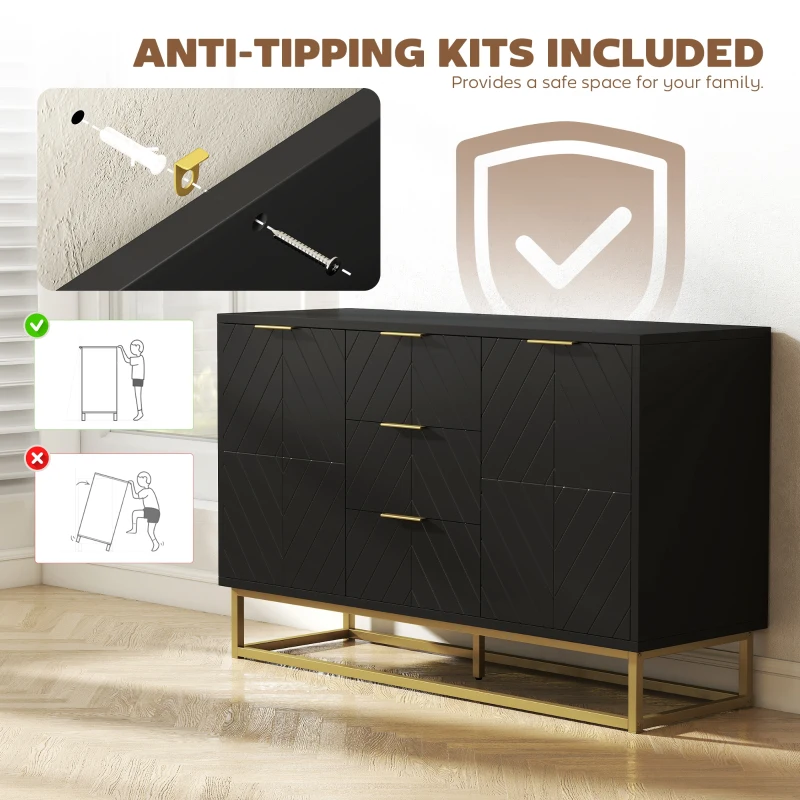 HOMCOM Sideboard with 3 Drawers and Adjustable Shelves for Living Room - Black