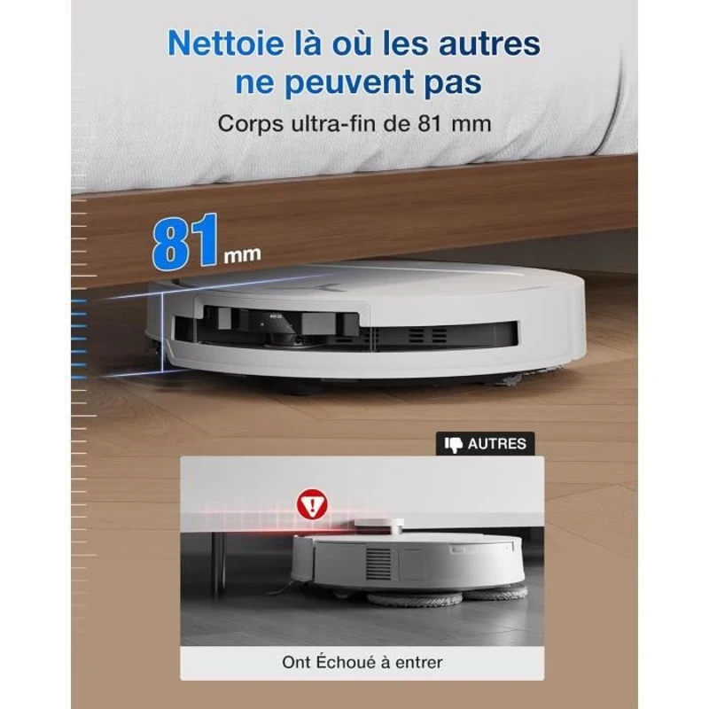 ECOVACS T50 OMNI White Gen2 - Aspirateur Robot avec Station - 21000Pa - Brosse latérale et serpilliere Extensibles - ZeroTangle 2.0