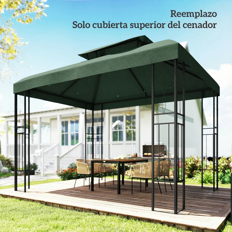 Outsunny Toldo de Recambio 4x3 m con Techo Doble Orificios de Drenaje y Protección UV Solo Toldo NO Incluye Marco Verde