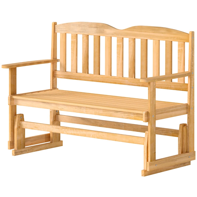Outsunny Panchina da Giardino a Dondolo da 2 Posti con Braccioli in Legno di Abete, 132x51x95.5cm, Colore Legno
