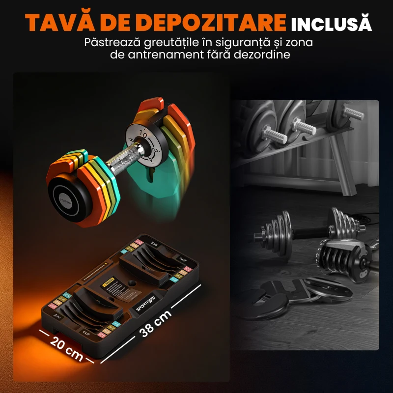 SPORTNOW Set Gantere Ajustabile 2x2/4/6/8/10kg cu Suport de Stocare, Gantere Ajustabile Compacte cu Blocare Sigură și Mâner Antiderapant, Antrenamentul Fitness Acasă, Multicolor