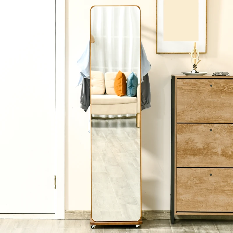 HOMCOM Miroir sur Pied avec roulettes - Portant, 4 patères étagère MDF Aspect Noyer