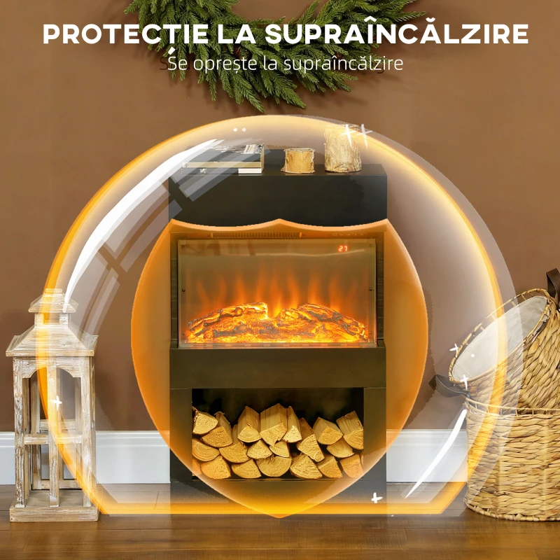 HOMCOM Șemineu electric cu efect de flacără colorată, 1000W/2000W și telecomandă