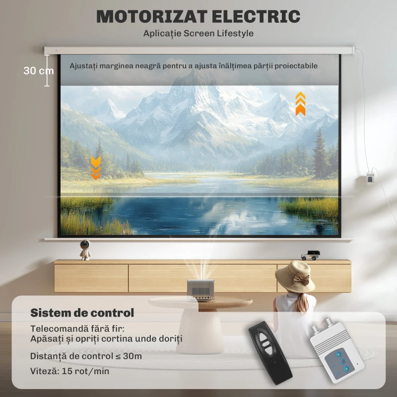 Homcom Ecran Proiector 100” – Montaj Pe Perete sau Tavan