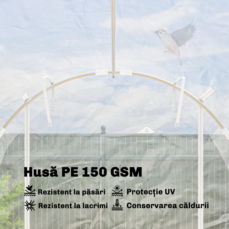 Outsunny Seră de Grădină Tip Tunel 2x3x2 m cu 2 Uși Rulabile, Seră pentru Legume, Flori și Fructe, cu 4 Bare Diagonale, Cadru din Oțel și Acoperiș PE, Transparentă