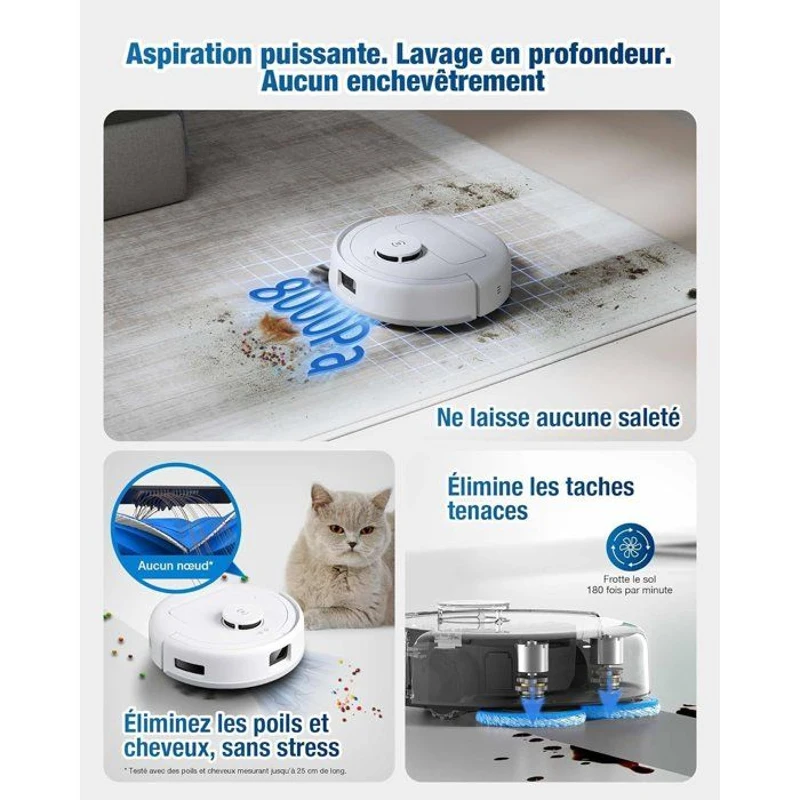 Aspirateur Robot Laveur - ECOVACS DEEBOT MINI - 9 000 Pa - ZeroTangle 2.0 - TrueMapping 2.0 - Séchage a 45 ? - Vidage Auto