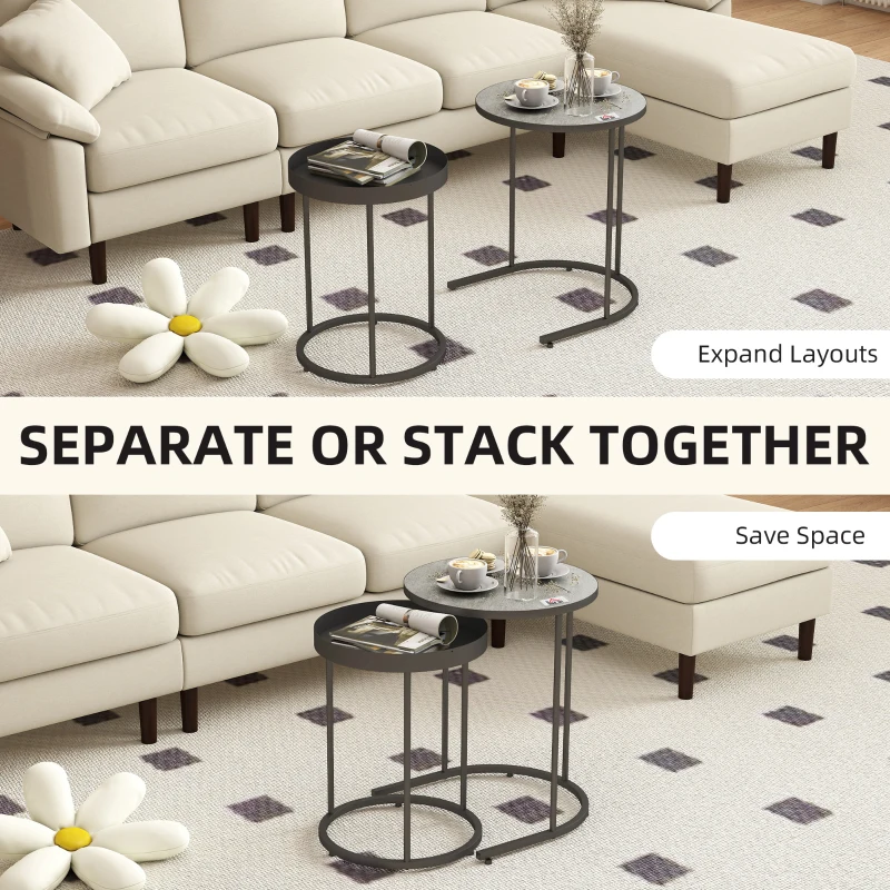 HOMCOM Set Rotund de Măsuțe de Cafea Stivuibile - Gri