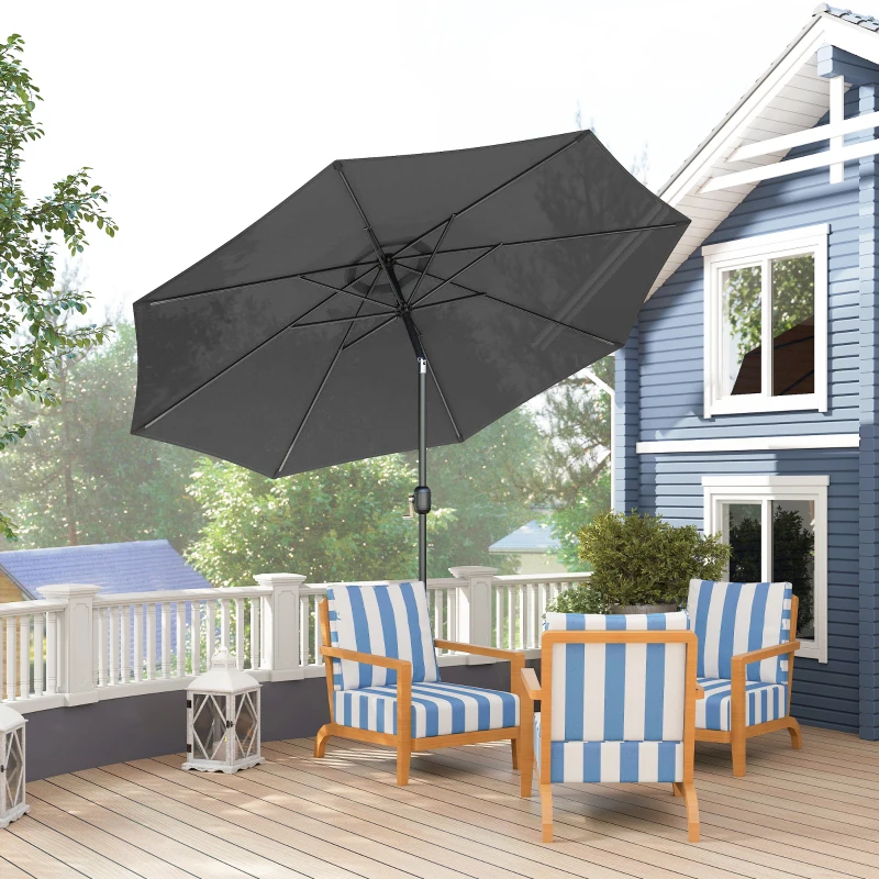 Outsunny Parasol de jardin extérieur Parasol droit inclinable Ø 3 m en métal Rond Polyester 180g/m² manivelle inclinable Gris