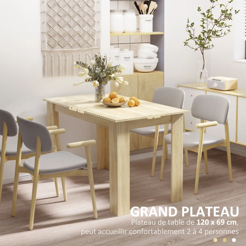 HOMCOM Table à manger table de cuisine design moderne avec grand plateau 2-4 personnes en bois dim. 120L x 69l x 75H cm chêne