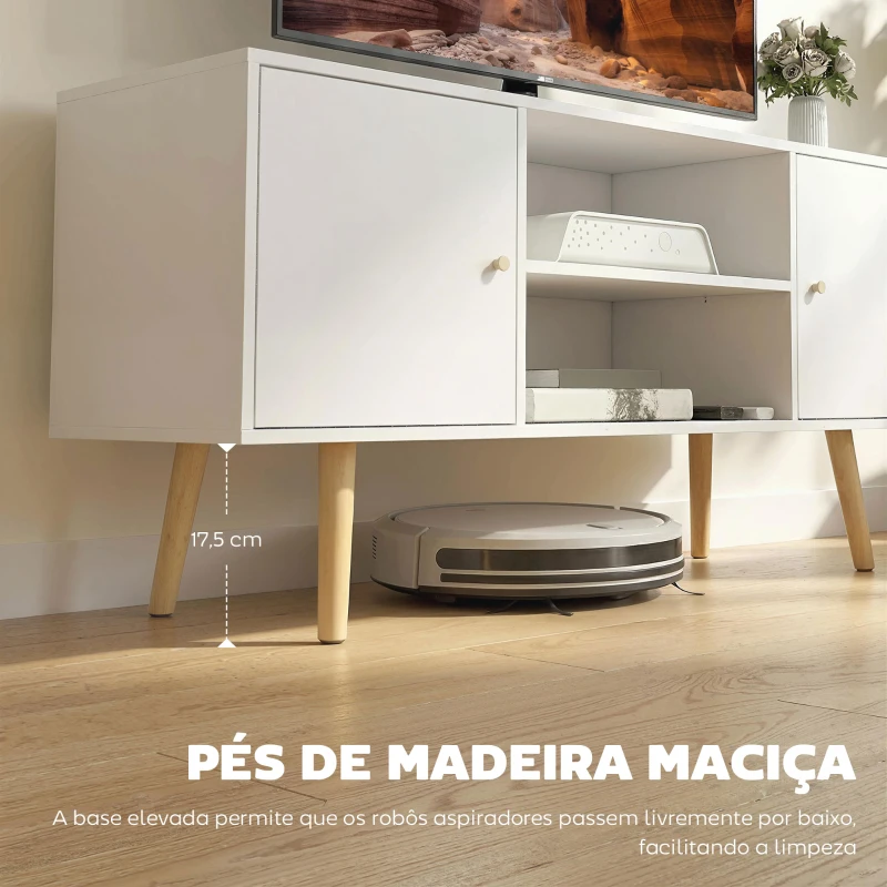 HOMCOM Móvel de TV para Televisores de até 55 Polegadas com 2 Portas 2 Prateleiras de Armazenamento 120x34x50cm Branco