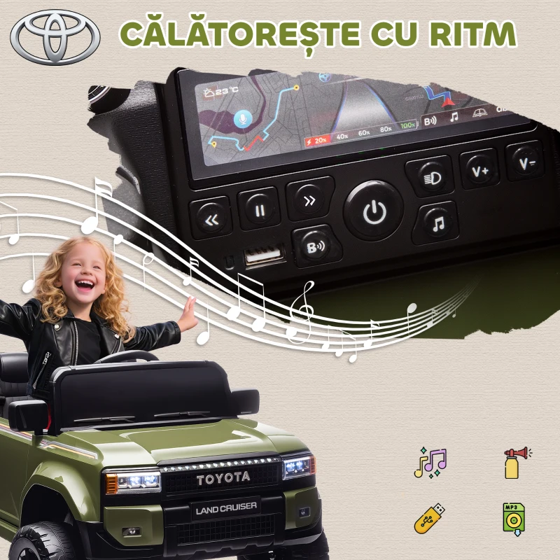 AIYAPLAY Auto Electric pentru Copii TOYOTA Land Cruiser 12V cu Telecomandă, Vârsta 3-8 Ani, Verde
