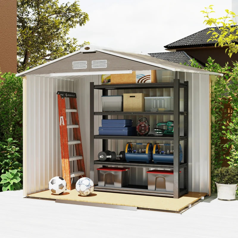 Outsunny Abri de Jardin 2,5 m² - Remise pour Outils avec Fondation - cabanon Porte verrouillable - tôle d'acier marron clair