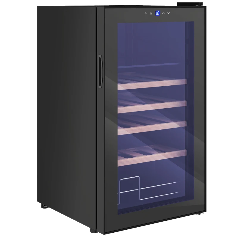HOMCOM Vitrină Frigorifică pentru Vinuri 16 Sticle 63L Silențioasă Temperatură Reglabilă 5-18℃ Frigider Vinuri Bar cu Sticlă Anti UV, Rafturi, Compresor, Display Touch, Lumini LED, Clasa G