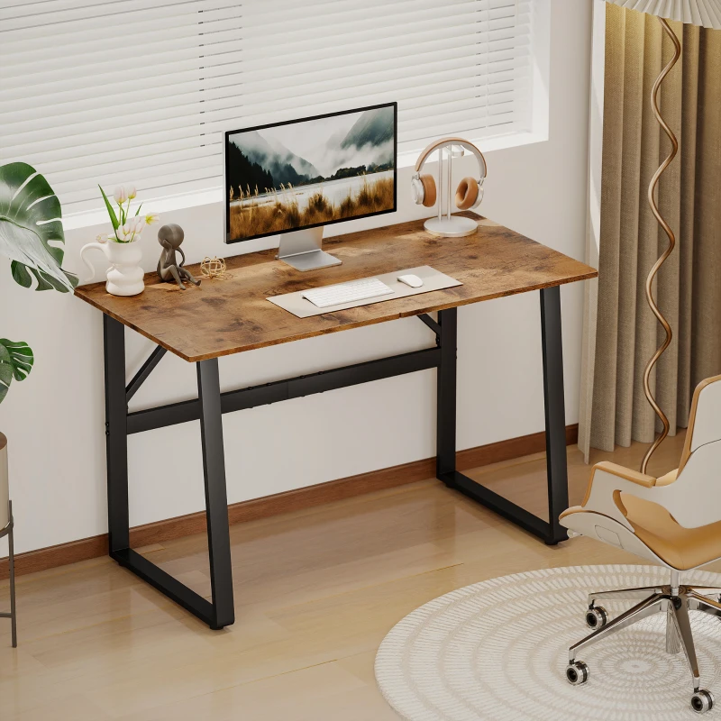 HOMCOM Scrivania per Camera Stile Industriale con Angoli Arrotondati, in Legno e Acciaio, 120x60x76 cm, Nero e Marrone