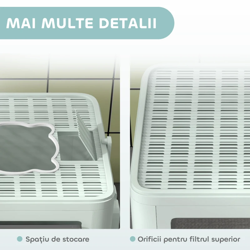 PawHut Litieră de nisip pentru pisici cu Capac, Intrare Dublă, Sertar, Lopățică, Verde