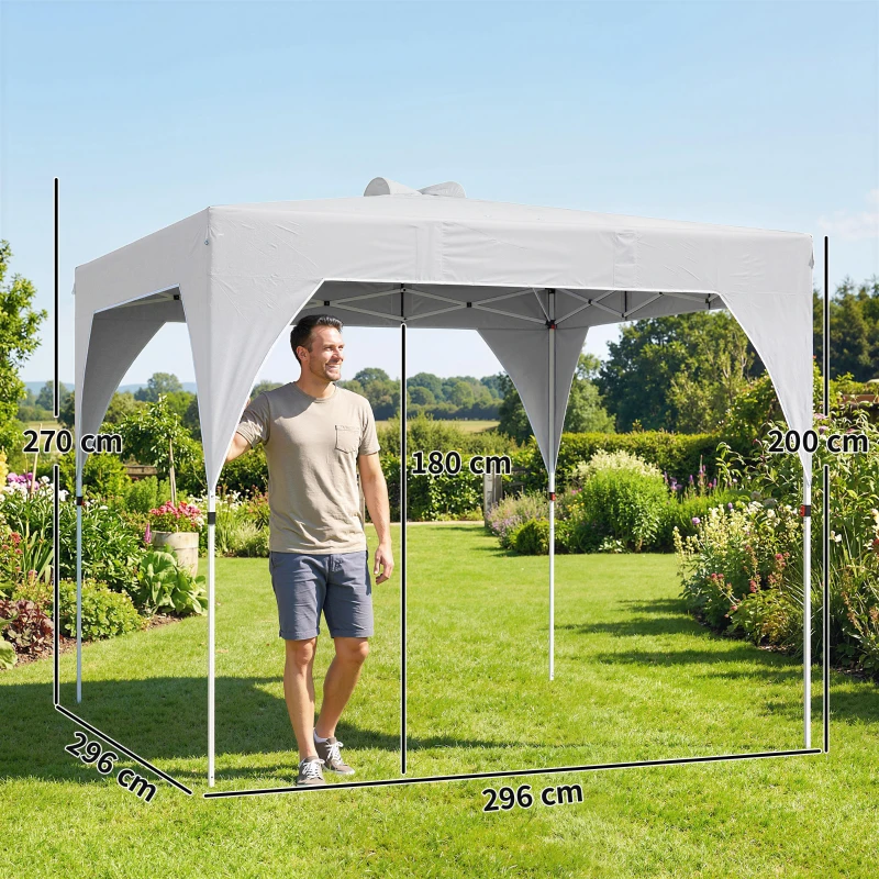 Outsunny Tonnelle pliante Pop-up 3x3 m avec verrouillage central Hauteur réglable Sac de transport à roulettes et sacs de sable Gris