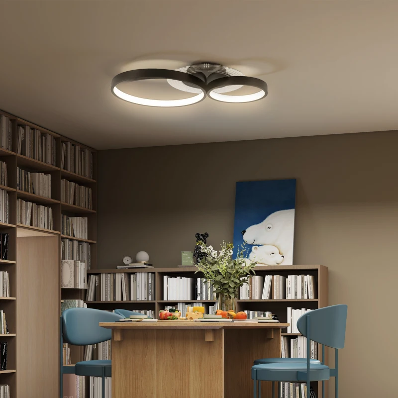 HOMCOM Plafoniera LED Moderna a 3 Anelli con Temperatura Colore Regolabile, Potenza 40W, Nero