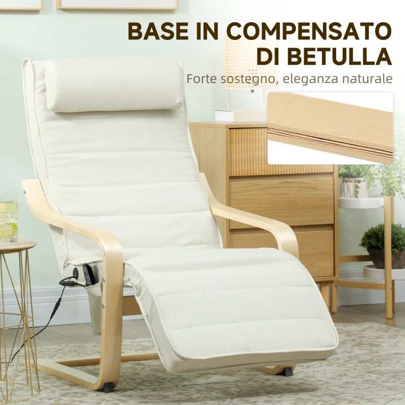 HOMCOM Poltrona Relax Riscaldante e Massaggiante con Poggiapiedi Regolabile e Telecomando, 67x95x101 cm, Crema