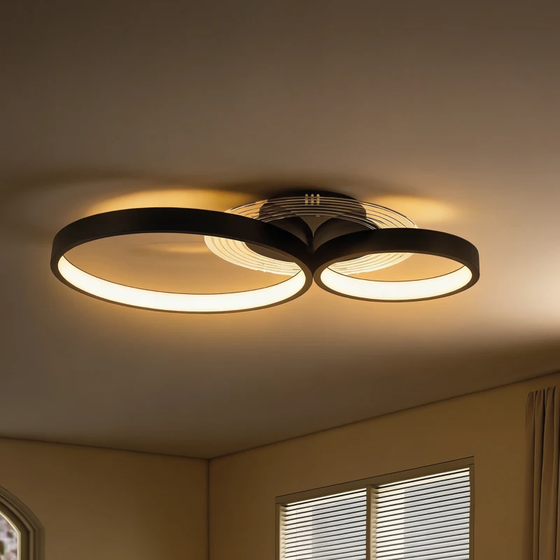 HOMCOM Plafoniera LED Moderna a 3 Anelli con Temperatura Colore Regolabile, Potenza 40W, Nero