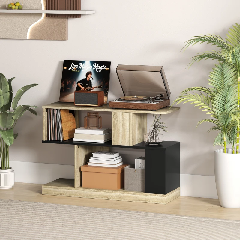 HOMCOM Table d'appoint en forme S, bout de canapé à 3 niveaux étagères de rangement, 90 x 30 x 61 cm, effet bois naturel noir